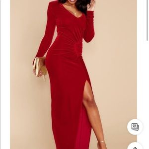 Red velvet maxi dress.